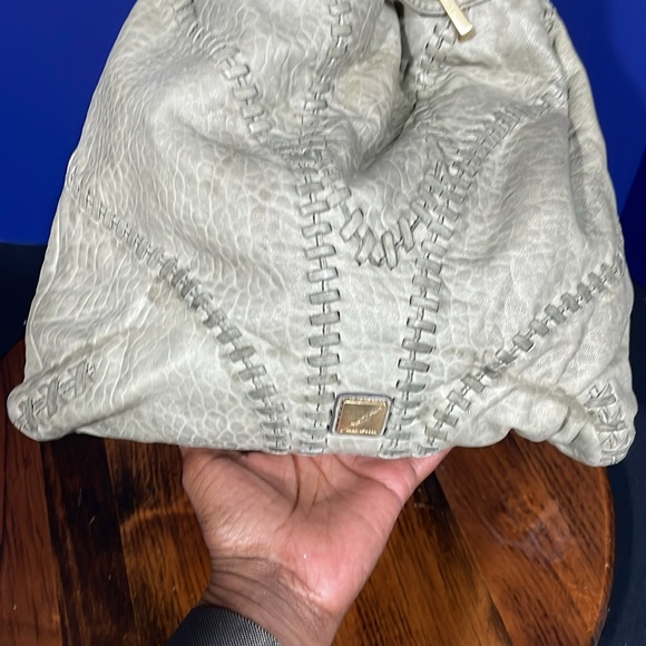 BRIAN ATWOOD Olive Green Pebbled leather Laser Cut Drawstring Bucket Bag - Picture 6 of 14